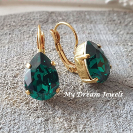 Oorbellen Belle met Swarovski Druppel" Emerald"