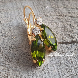 Oorbellen Navette met Swarovski "Crystal & Olivine"