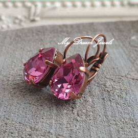 Oorbellen Belle met Swarovski Druppel "Dark Rose"