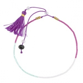 Ibiza armband met minikraal en kwastjes Purple White-Mint