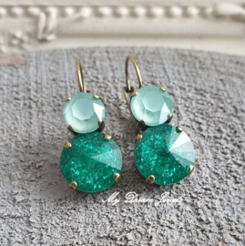 Oorbellen Crystal Mint & Crushed Emerald met o.a. Swarovski Crystal