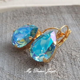 Oorbellen Sofia met Swarovski Druppel  " Aquamarine Glacier Blue"