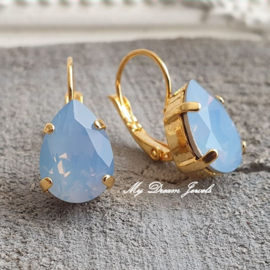 Oorbellen Belle met Swarovski Druppel "Air Blue Opal"