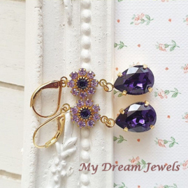 Oorhangers Vintage Swarovski  Flower Violet /Dark Purple
