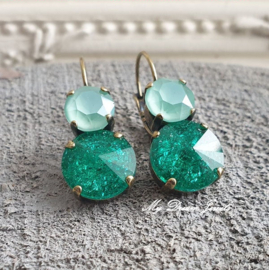 Oorbellen Crystal Mint & Crushed Emerald met o.a. Swarovski Crystal