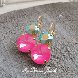 Oorbellen met Swarovski Crystal Pacific & Neon Pink