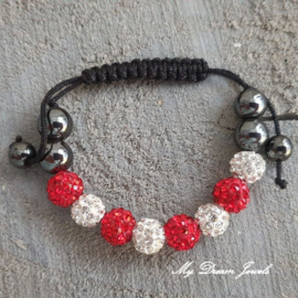 Kinder Chamballa  Strass armbandje Rood/Wit