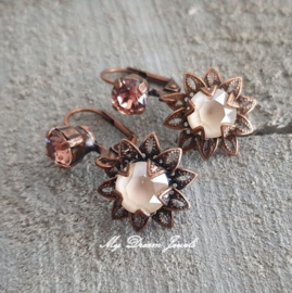 Oorbellem Filigree Flower met Swarovski Crystal Blush/Ivory