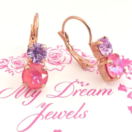Oorbellen Lara met Swarovski " Violet en Lotus Pink "