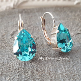 Oorbellen Belle met Swarovski Druppel "Light Turquoise"