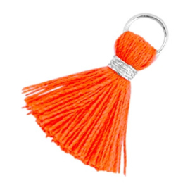 Kwastje Ibiza Style met ring  Neon Oranje-Zilver 2,0cm