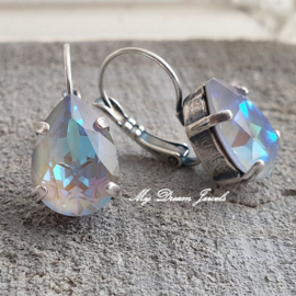 Oorbellen Belle met Swarovski Druppel 14x10mm"Crystal Serene Gray  Delite "