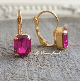 Oorbellen met Swarovski Octagon Fuchsia