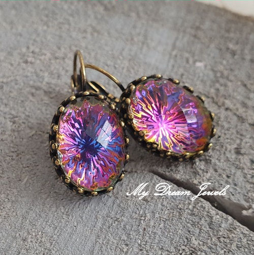 Oorbellen Crown "Vintage Crystal Rainbow Star"