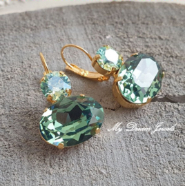 Oorbellen Elisa met Swarovski  "Chrysolite Moon & Erinite"