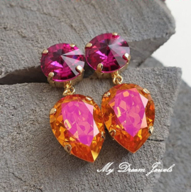 Oorstekers met Swarovski Crystal Hot Pink  Astral