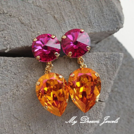 Oorstekers met Swarovski Crystal Hot Pink  Astral