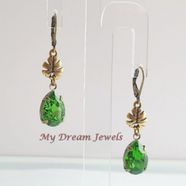 Oorhangers Herfstblad met Swarovski Druppel Fern Green