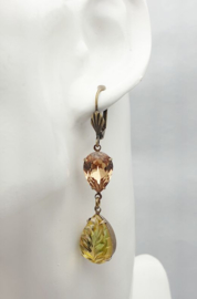 Oorbellen met Swarovski en Vintage Leaf Green/Brown