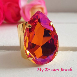 Goudkleurige ring XL met Swarovski Crystal Astral Pink