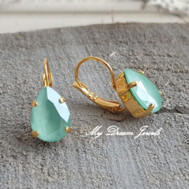 Oorbellen Belle met Swarovski Druppel 14x10mm"Crystal Mint Green "