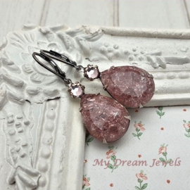 Vintage style oorhangers Crystal Rose Mauve