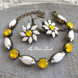 Oorbellen Daisy Flower met Swarovski Crystal White/Yellow