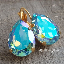 Oorbellen Sofia met Swarovski Druppel  " Aquamarine Glacier Blue"