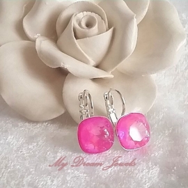 Oorbellen Square met Swarovski Ultra Hot Pink