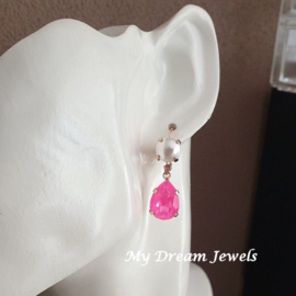 Oorhangers Fay met Swarovski White Pearl & Cr Electric Pink