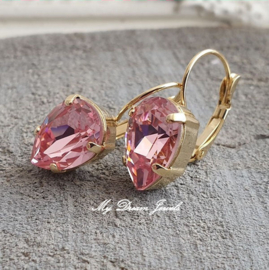 Oorbellen Becca met Swarovski Druppel "Light Rose"