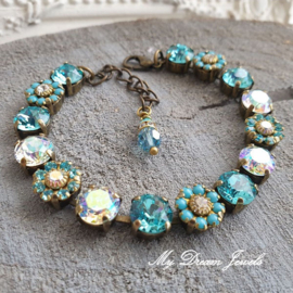 Armband Vintage Flower Turquoise/ Aquamarine met Swarovski Crystal