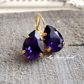 Oorbellen Belle met Swarovski Druppel "Purple Velvet"