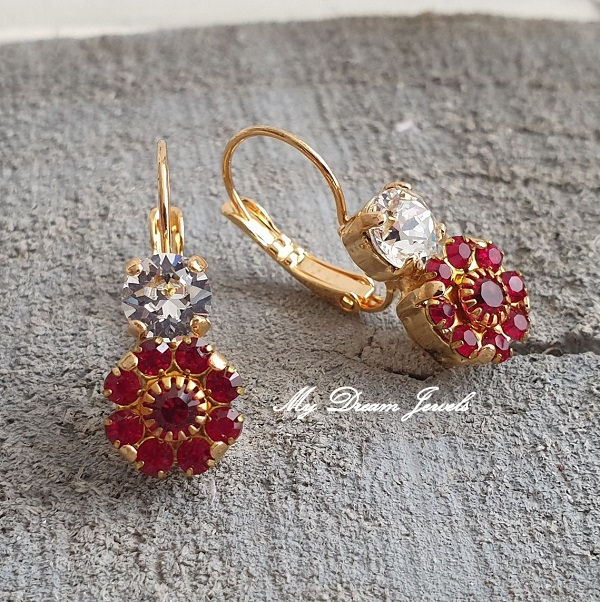 Oorhanger Crystal met Vintage Swarovski Flower Siam