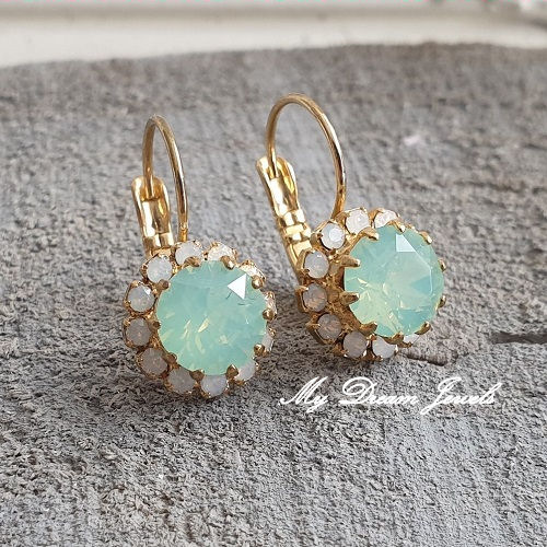 Oorbellen met Swarovski Crystal White Opal & Chrysolite Opal