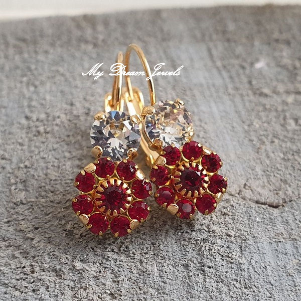 Oorhanger Crystal met Vintage Swarovski Flower Siam