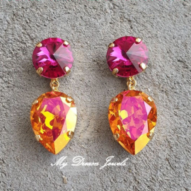 Oorstekers met Swarovski Crystal Hot Pink  Astral