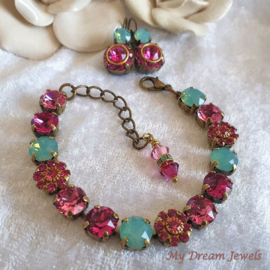 Armband Vintage Flower Fuchsia met Swarovski Crystal