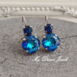 Oorbellen Square met Swarovski Crystal Bermuda Blue