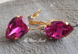 Oorbellen Druppel met Swarovski Helder Crystal & Fuchsia