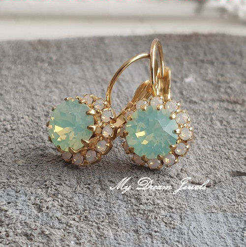 Oorbellen met Swarovski Crystal White Opal & Chrysolite Opal