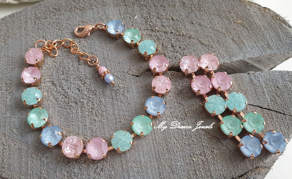 Oorstekers " Pastel Crushed Ice " met o.a. Swarovski Crystal