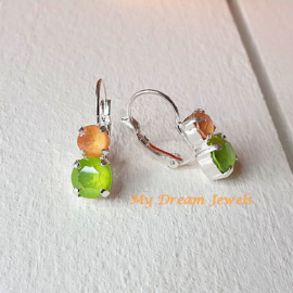 Oorbellen Lara met Swarovski  Peach Delite & Lime