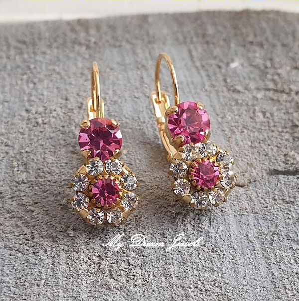 Oorhanger Rosé met Vintage Swarovski Flower Rose en Crystal