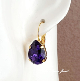 Oorbellen Belle met Swarovski Druppel "Purple Velvet"