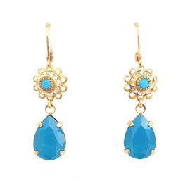 Oorhangers Vintage Swarovski Crystal Flower  Turquoise & Caribbean Blue Opal