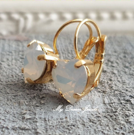 Oorbellen Hart met Swarovski White Opal