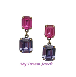 Oorstekers Julia " Dark Pink & Purple " met o.a. Swarovski Crystal