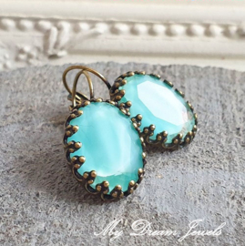 Oorbellen Crown " Vintage Givré Aqua Crystal"