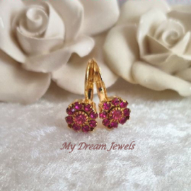 Oorbellen met Vintage Swarovski Flower Fuchsia Pink